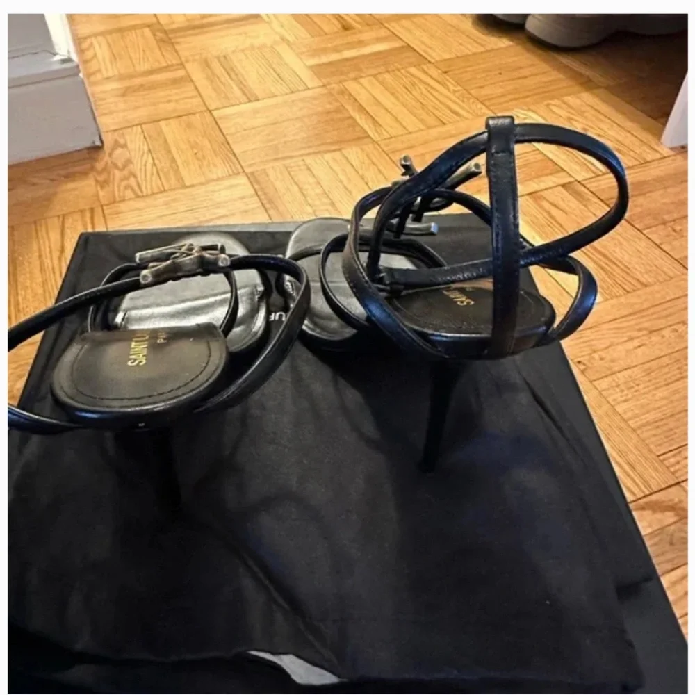 Saint Laurent Black Heels with Gold Logo Accent - Picture 5 of 8